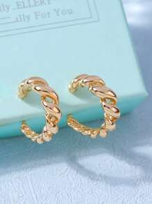 Twist Open Hoop Earrings - Yellow Gold - View 1