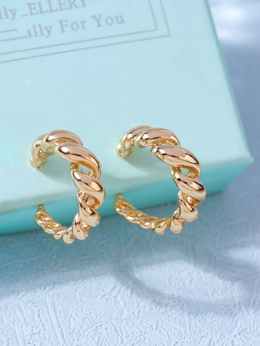 Twist Open Hoop Earrings - Yellow Gold - View 1