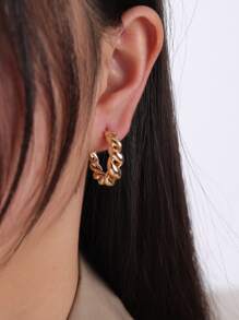 Twist Open Hoop Earrings - Yellow Gold - View 2