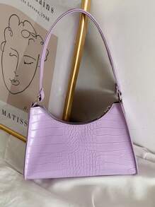 Crocodile Embossed Shoulder Bag - Purple - View 2