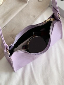 Crocodile Embossed Shoulder Bag - Purple - View 3