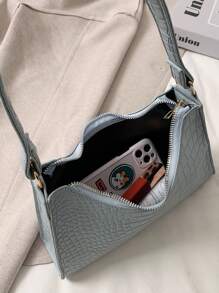 Crocodile Embossed Bag Handbag,Shoulder Bag Minimalist,Casual Lightweight,Portable For Women, Rookies & White-Collar Workers,For Teacher Gifts,For Girl,For Woman Gift Bag,Work ,Business,Commute,Shopping - Blue - View 3