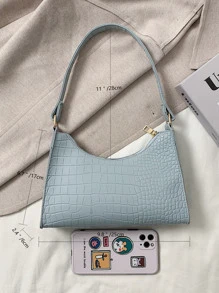 Crocodile Embossed Bag Handbag,Shoulder Bag Minimalist,Casual Lightweight,Portable For Women, Rookies & White-Collar Workers,For Teacher Gifts,For Girl,For Woman Gift Bag,Work ,Business,Commute,Shopping - Blue - View 4