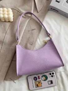 Crocodile Embossed Shoulder Bag - Purple - View 4