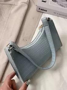 Crocodile Embossed Bag Handbag,Shoulder Bag Minimalist,Casual Lightweight,Portable For Women, Rookies & White-Collar Workers,For Teacher Gifts,For Girl,For Woman Gift Bag,Work ,Business,Commute,Shopping - Blue - View 5