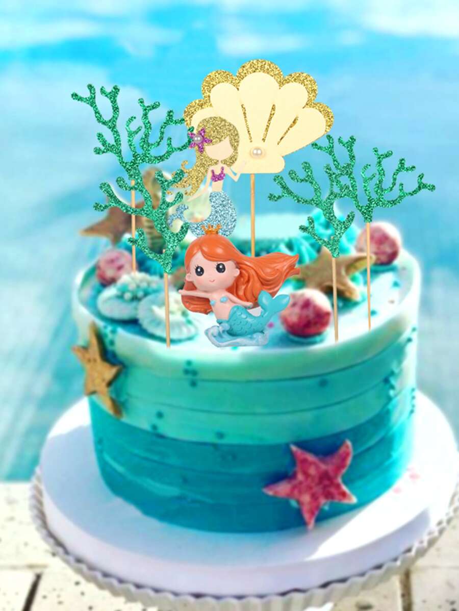 6 piezas sirena Decoración de pastel Conjunto - Multicolor - Ver 1