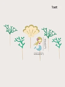 6 piezas sirena Decoración de pastel Conjunto - Multicolor - Ver 3