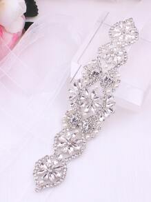 1 pieza Cinturón de novia con cristales de plata, accesorio de boda hecho a mano con perlas y cuentas decorativas - transparente - Ver 2