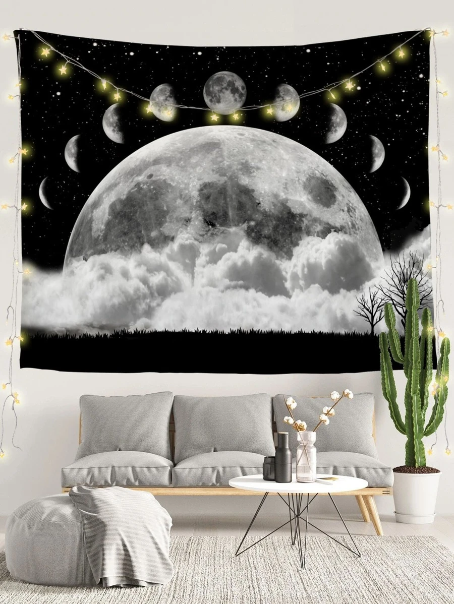 Tapiz luna patrón - Blanco y Negro - Ver 1