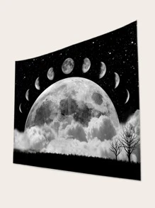 Tapiz luna patrón - Blanco y Negro - Ver 2