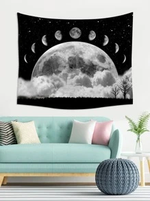 Tapiz luna patrón - Blanco y Negro - Ver 7