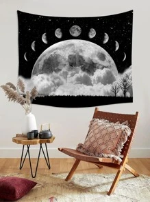 Tapiz luna patrón - Blanco y Negro - Ver 3