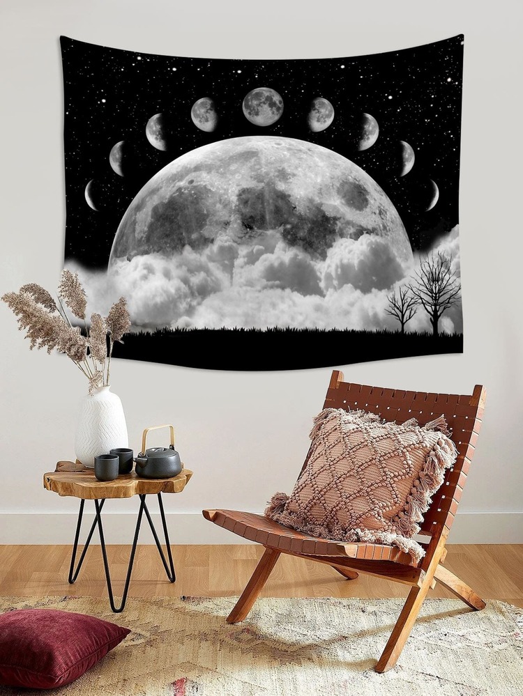 Tapiz luna patrón - Blanco y Negro - Añade 3