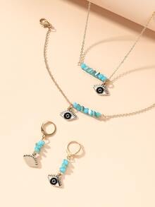 水晶吊墜項鍊和手環和耳墜 - 藍色 - 查看 2