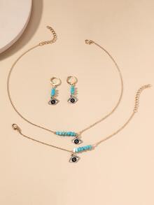 水晶吊墜項鍊和手環和耳墜 - 藍色 - 查看 4