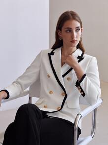 MOTF PREMIUM CONTRAST BINDING DOUBLE BREASTED BLAZER - White - View 2