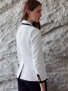 MOTF PREMIUM CONTRAST BINDING DOUBLE BREASTED BLAZER - White - View 3