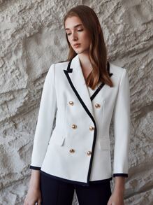 MOTF PREMIUM CONTRAST BINDING DOUBLE BREASTED BLAZER - White - View 5