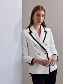 MOTF PREMIUM CONTRAST BINDING DOUBLE BREASTED BLAZER - White - View 6