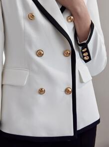 MOTF PREMIUM CONTRAST BINDING DOUBLE BREASTED BLAZER - White - View 8