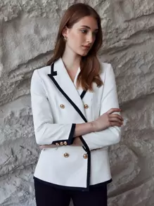 MOTF PREMIUM CONTRAST BINDING DOUBLE BREASTED BLAZER - White - View 9