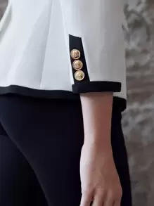 MOTF PREMIUM CONTRAST BINDING DOUBLE BREASTED BLAZER - White - View 10