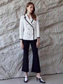 MOTF PREMIUM CONTRAST BINDING DOUBLE BREASTED BLAZER - White - View 11