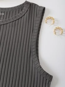 INAWLY Solid Ribbed Knit Tank Top - Dark Grey - View 3