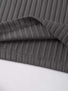 INAWLY Solid Ribbed Knit Tank Top - Dark Grey - View 4