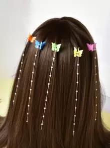 5pcs Girls Butterfly & Faux Pearl Decor Hair Claw - Multicolor - View 1