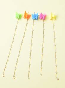 5pcs Girls Butterfly & Faux Pearl Decor Hair Claw - Multicolor - View 3