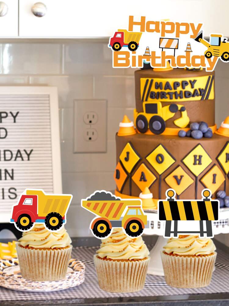 11入組工程車蛋糕裝飾 - 彩色 - 查看 2