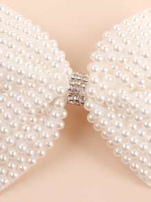 1 chiếc kẹp tóc nơ vải trắng, phụ kiện tóc đính ngọc trai giả và đá pha lê, kẹp tóc thanh lịch phù hợp cho bé gái dự tiệc cưới, bé gái, quà tặng đám cưới, tiệc theo chủ đề. - trắng - Xem 5