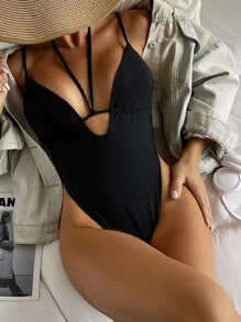 Đồ bơi liền thân Solid Harness, cho kỳ nghỉ hè ở bãi biển - màu đen - Xem 1