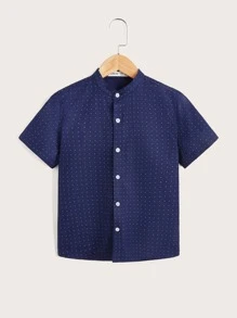 SHEIN 男孩波卡圓點襯衫 - 藏蓝色 - 查看 1