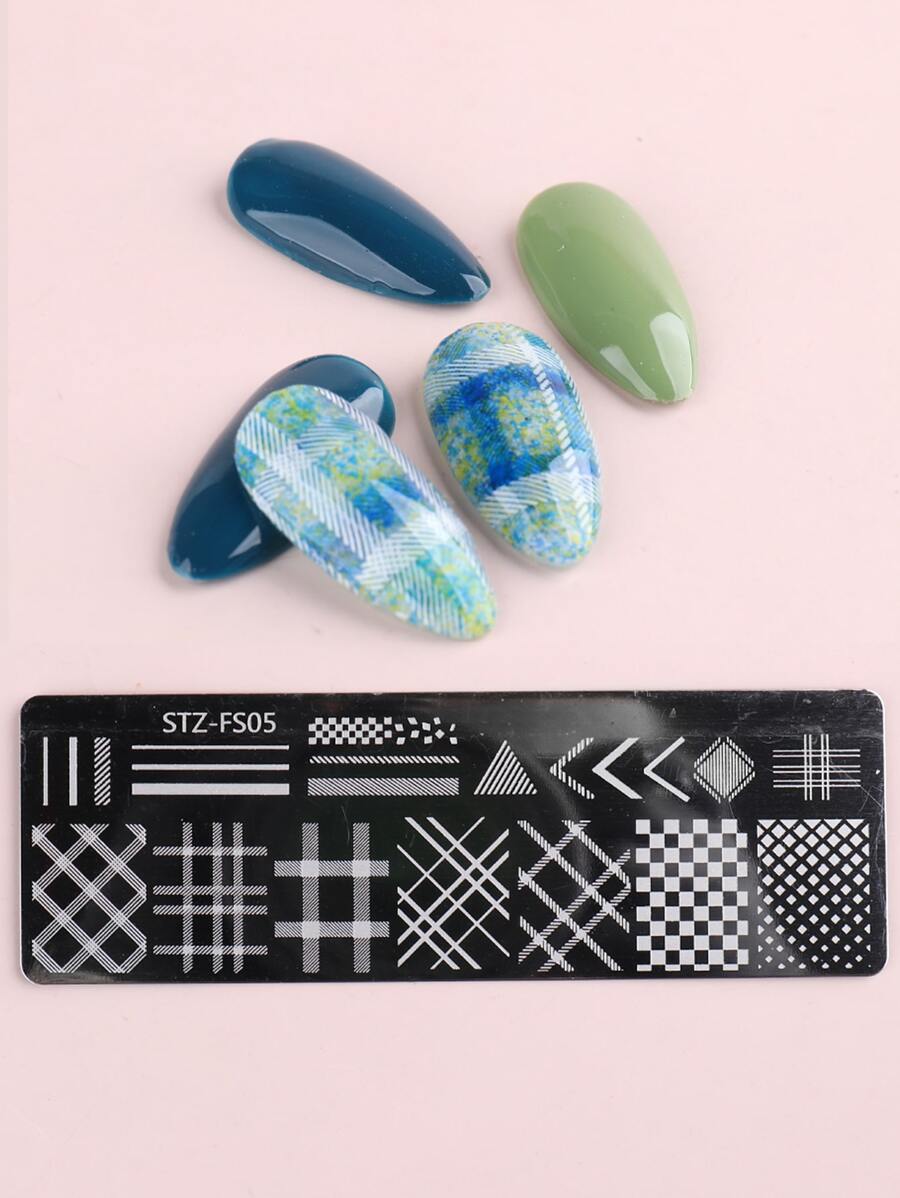 FULL BEAUTY 1 hoja Placa de plantilla de arte de uñas con patrón geométrico - Plateado - Ver 1