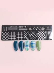 FULL BEAUTY 1 hoja Placa de plantilla de arte de uñas con patrón geométrico - Plateado - Ver 4