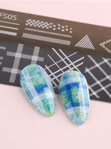 FULL BEAUTY 1 hoja Placa de plantilla de arte de uñas con patrón geométrico - Plateado - Ver 6