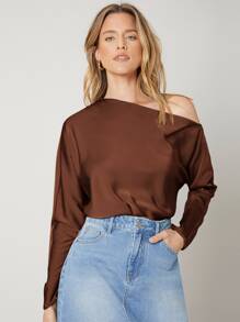 MOTF PREMIUM ASYMMETRICAL NECK REGULAR FIT TOP - Chocolate Brown - View 1