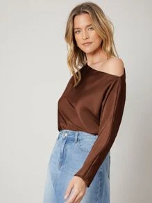 MOTF PREMIUM ASYMMETRICAL NECK REGULAR FIT TOP - Chocolate Brown - View 8