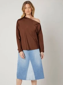 MOTF PREMIUM ASYMMETRICAL NECK REGULAR FIT TOP - Chocolate Brown - View 10