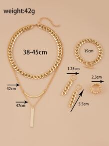 Pendientes largos con anillo con collar con pulsera con diseño de cadena - Amarillo Oro - Ver 3