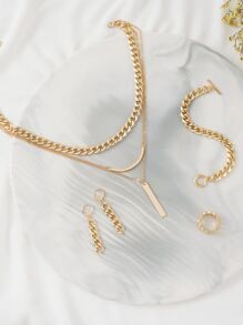 Pendientes largos con anillo con collar con pulsera con diseño de cadena - Amarillo Oro - Ver 4