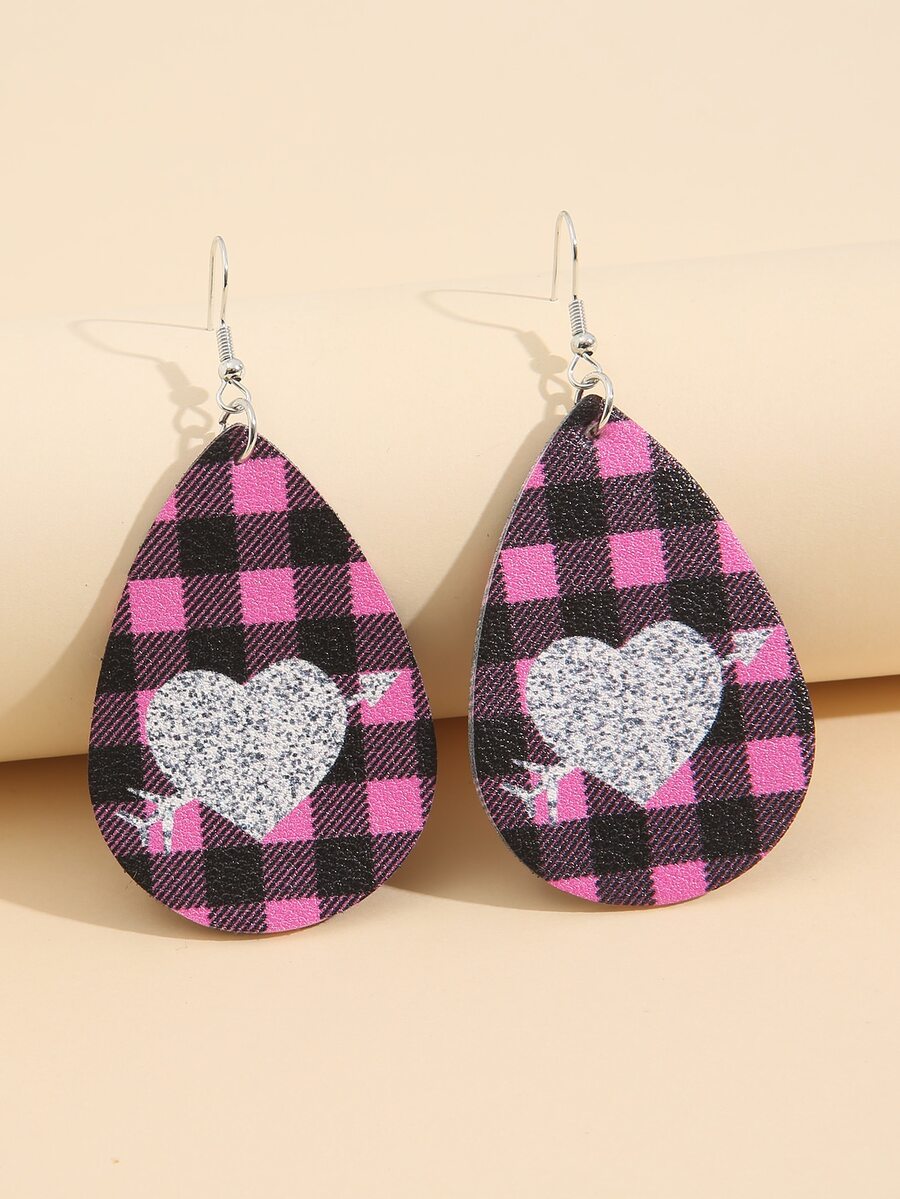 Hoa tai giọt nước hình trái tim & kẻ sọc - Nhiều màu - Xem 1