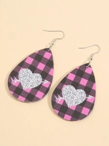 Hoa tai giọt nước hình trái tim & kẻ sọc - Nhiều màu - Xem 2