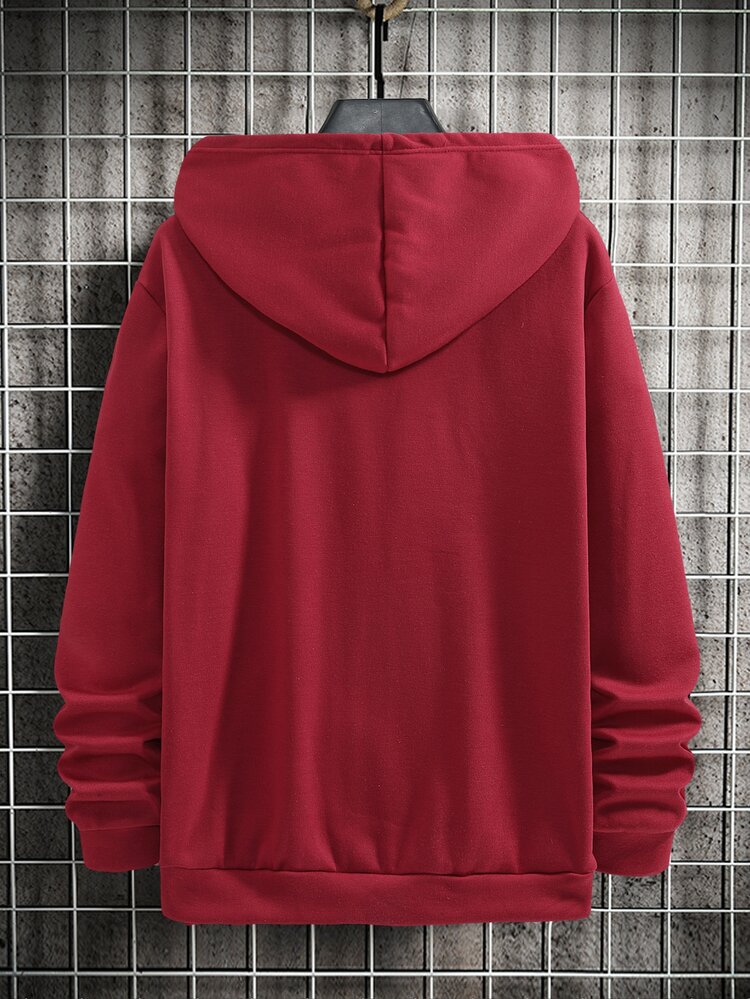 Manfinity Hypemode Men Slogan Graphic Kangaroo Pocket Drawstring Thermal Hoodie - Red - View 2