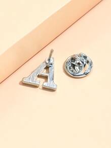 字母設計胸針 - 銀色 - 查看 2