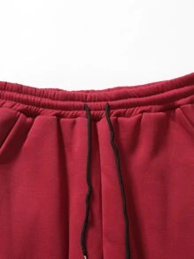 Manfinity Homme Men Letter Graphic Colorblock Kangaroo Pocket Drawstring Hoodie & Sweatpants - Burgundy - View 4