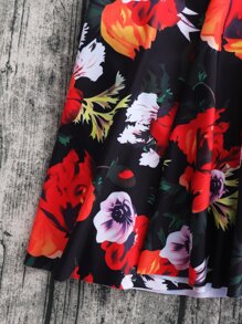 Floral Print Contrast Tape One Piece Swimsuit - Multicolor - View 4