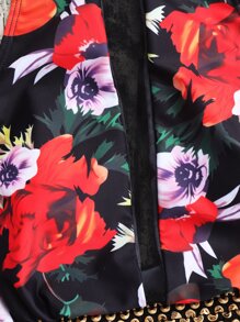 Floral Print Contrast Tape One Piece Swimsuit - Multicolor - View 6